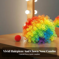 Red Sponge Nose Bright Hues Clown Nose Prop Curly Clown Hairpiece Colorful Design Curly Afro Hairpiece Soft Ringlets for Adults
