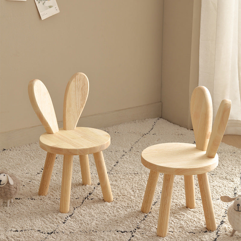 New Rabbit Solid Wood Stool Natural Color Children's Cartoon Cute Home Kids Chair Baby Stool Learning Chair