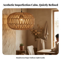 Handmade Woven Paper Lampshade Natural Woven Lamp Shade Rustic Drum Lampshade with Cord Farmhouse for Dining Room, Cafe, Reading Corner