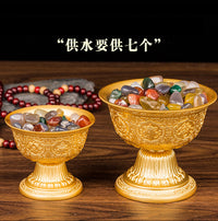 High-Footed Eight Auspicious Symbols Water Offering Bowl for Buddhist Altar