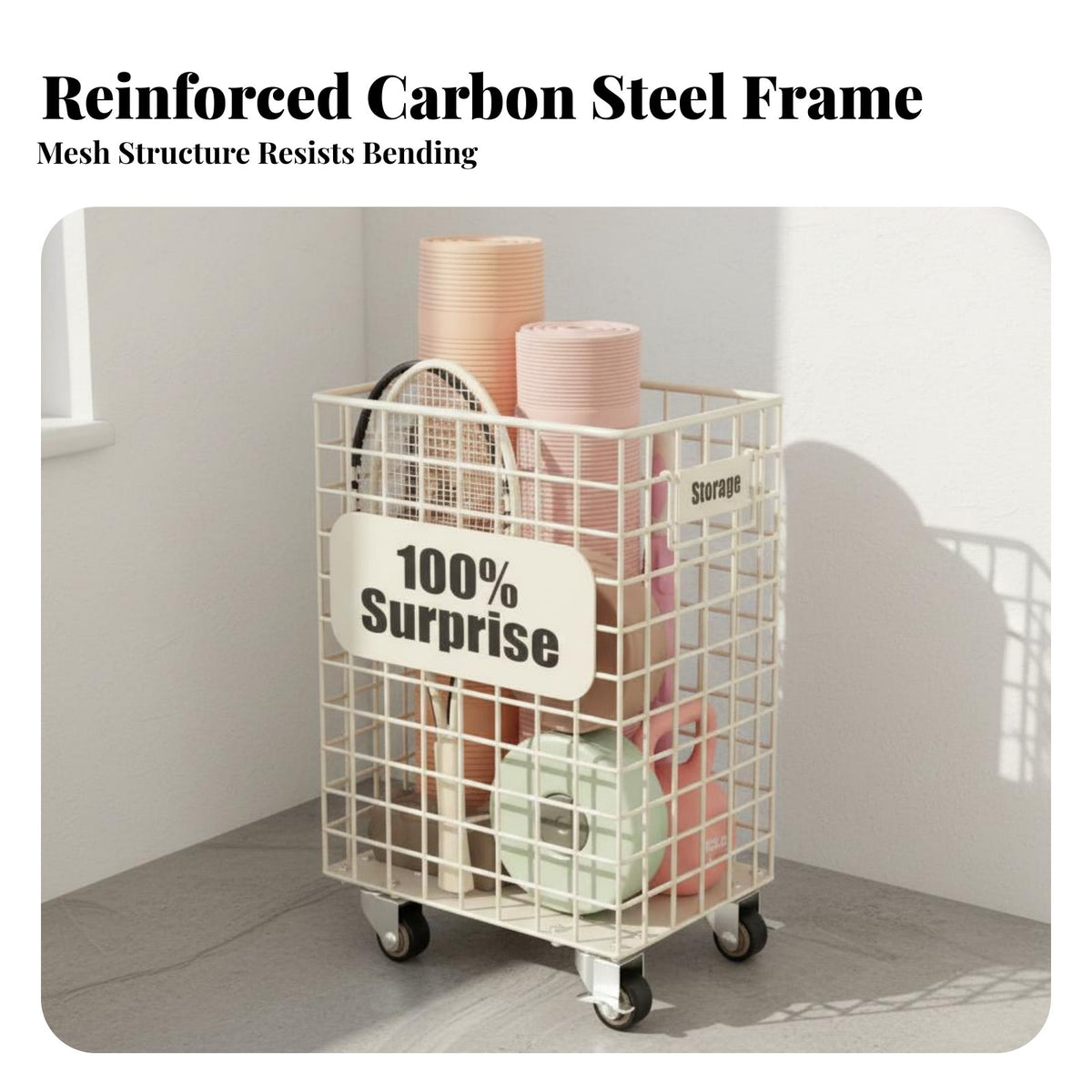 Stretching Mat Storage Rack Space Saving Stretching Mat Storage Basket Large Capacity Rolling Workout Equipment Holder for Families, Garage
