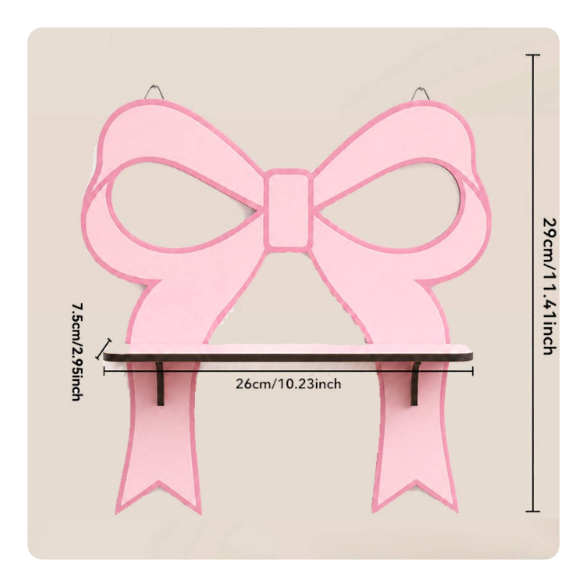 Wall Shelf with Bow Charming Wooden Shelf with Bow Pink Furniture for Girls, Teens, Nursery, Bedroom, Dressing Room