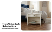 Drawer Nightstand French Vintage Design Single-Drawer Nightstand Distressed Finish Handmade for Guest Room, Small Spaces