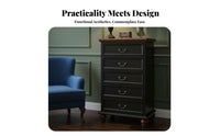 Distressed Finish 5-Drawer Storage Chest Vintage & design 5-Drawer upright Cabinet North North American Design vertical chest of drawers Large Capacity for Interior Decorators, homeowners, Adults, Bedroom, Hallway