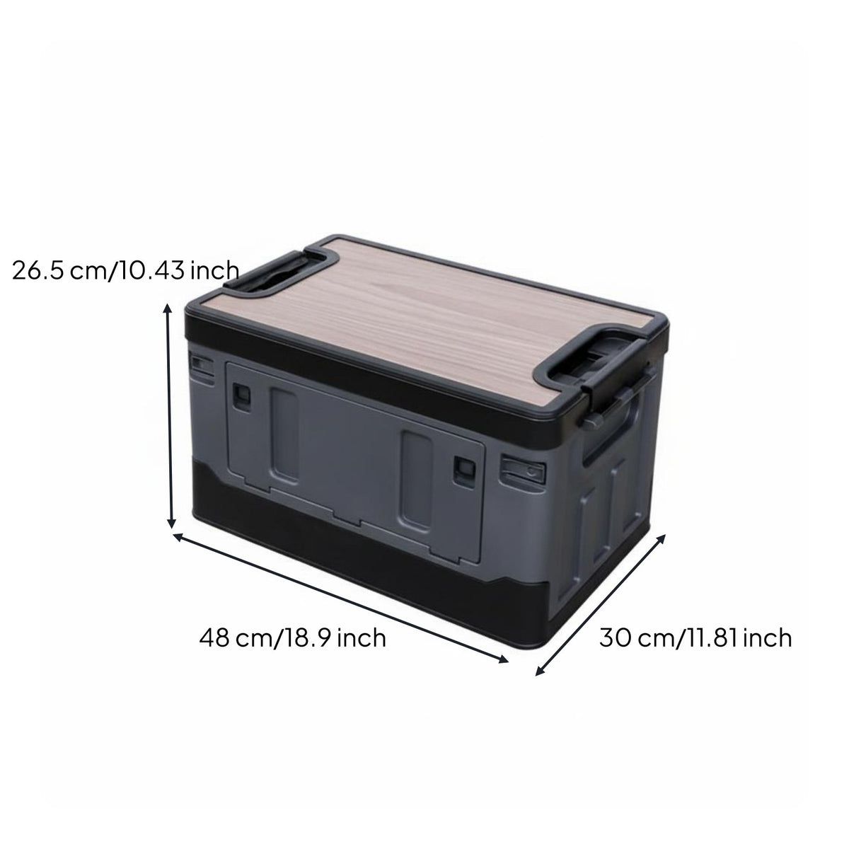 Multi-Purpose Foldable Storage Crate with Side Doors Heavy Duty Side Door Storage Crate Wood Lid Folding Bin for Campers