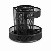 Rotating Mesh Organizer 2-Tier Spinning Pen Holder Space-Saving for Vanity Table