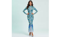 Long-Sleeve Mermaid Dress Fitted Fishtail Dress See-Through Evening Gown Lightweight for Women, Photoshoots, Themed Events, Costume Parties