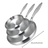 3 Pieces Frying Pan Set Induction Compatible Uncoated Skillets Brushed Pans with Flat Bottoms for Home Cooks