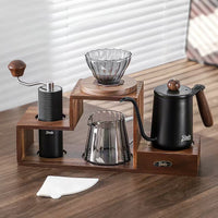 Walnut Wood Storage Rack for Coffee Pour-Over Set and Hand Grinder