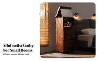 Space-Saving Mobile Vanity Cabinet with hinged mirror Mirror Minimalist design Dressing Table Hidden Storage Makeup Desk Tri-Function Design for Students, Apartment Dwellers, Women, Small Rooms, Dorm Room