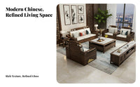 New Chinese Design Sofa Set Firm-Support Sponge Cushions Ebony Wood Sofa Combination Accent Pillows Included Solid Hardwood Furniture Room Furniture