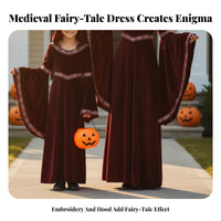 Medieval Witch Costume Retro Royal Design Hooded Dark Noble Gown Flared Sleeves