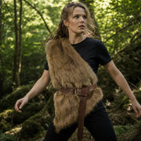Faux Animal Pelt Vest with Belt Barbarian-Influenced Cosplay Vest Asymmetrical One-Shoulder Wrap for Cosplayers, Halloween, Stage Performance