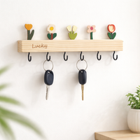Solid Oak Key Rack, Handmade for Hallway & Entryway, Mini Key Holder with 3 Hooks for Wall Mounting