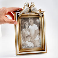 Vintage Resin Photo Frame with Two Birds and Gold Trim