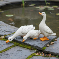 3 Pieces White Duck Garden Statues Weather-Resistant Pond Ornament for Yard