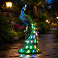 Solar Peacock Statue Realistic Look Color Changing Peacock Light Weatherproof Outdoor Decor for Patio