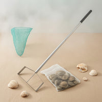 Beach Rake with Mesh Bag Portable Sand tool with Detachable Handle Wide Tool for Clam Diggers