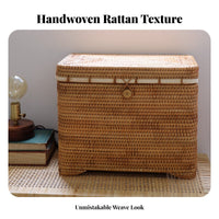 Vintage Design Woven Rattan Chest Decorative Lidded Woven Basket Long-Lasting Household Storage Sturdy Frame for Apartment Dwellers, Gift Givers, Living Room, Bedroom, Closet, Nursery