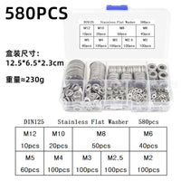 304 Stainless Steel Flat Washer Assortment Kit (180/360/580/600/684 pcs)