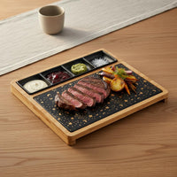 Steak Tray Chip-Resistant Wood and Ceramic Tray Dishwasher Safe