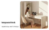 Creamy Design Desk with Side Bookshelf Space-Saving Writing Desk with Integrated Shelving Ample Storage Study Table Multi-Functional for Students, Teenagers, Telecommuting Workers, Bedroom, Small Areas, Dorm Room