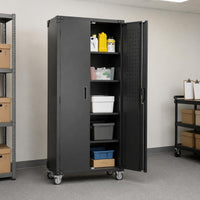Metal Storage Cabinet Lockable Casters Rolling Storage Cabinet Removable Shelves Household Organizer for Office, Home