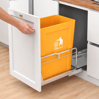Kitchen Trash Bin, Sorting, Drawer, Slim, Silver, Telescopic Rail Type, 27.5cm, Metal, Set of 4