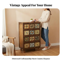 Multi-Drawer Accent Chest Vintage & Design Patterned Front Chest of Drawers Decorative Design Sturdy Construction