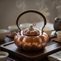Pumpkin-Shaped Teapot Baked-Color Finish Hammered Copper Teapot