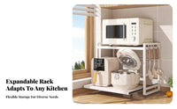 Space-Saving Extendable Microwave Rack Heat Resistant Expandable Microwave Stand Easy to Assemble Pull-out Appliance Shelf Rust Proof for Home Cooks, Apartment Dwellers, Homeowners, Kitchen, Pantry