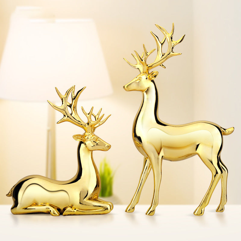 Resin Craft Couple Deer Figurine for Home Decor