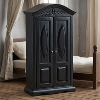 1/12 Scale Wardrobe Black Wooden Dollhouse Wardrobe Carved Top for Dollhouses