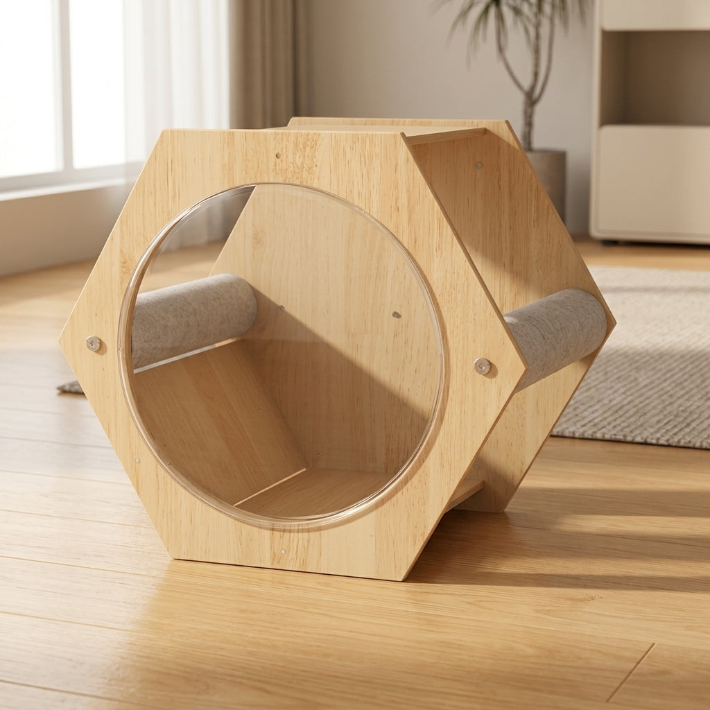 Space Capsule Cat Perch and Solid Wood Shelf, Wall-Mounted Shelves for Large Adult Cats, Space Saving Indoor Furniture with 20kg Maximum Load