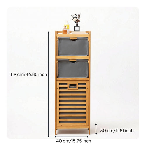 Tilt Out Laundry Hamper Narrow Storage Cabinet Compact Freestanding Shelf with Drawers for Bedroom