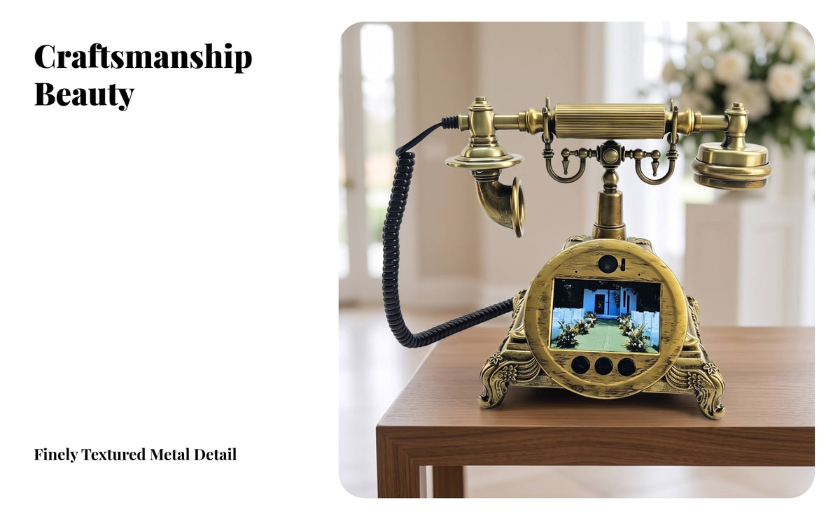 Stylish Video Guest Book Phone | Ornate Decorative Construction, Glossy Metal-Look Finish, Video Message Phone, for Weddings