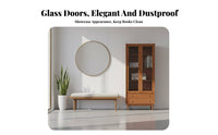 ruby Wood Finish bookshelf with Glass Doors Japanese aesthetic Tall Glass-Door Cabinet Large Capacity bookshelf Minimalist Design for Book Lovers, Collectors, Office Workers, Study Room, Bedroom, Retail retail unboxedlet