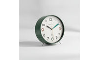Large Arabic Numerals Desktop Analog Clock Dot Minute Markers Round Desk Clock Tabletop Stand Easy to Read Metal Rim