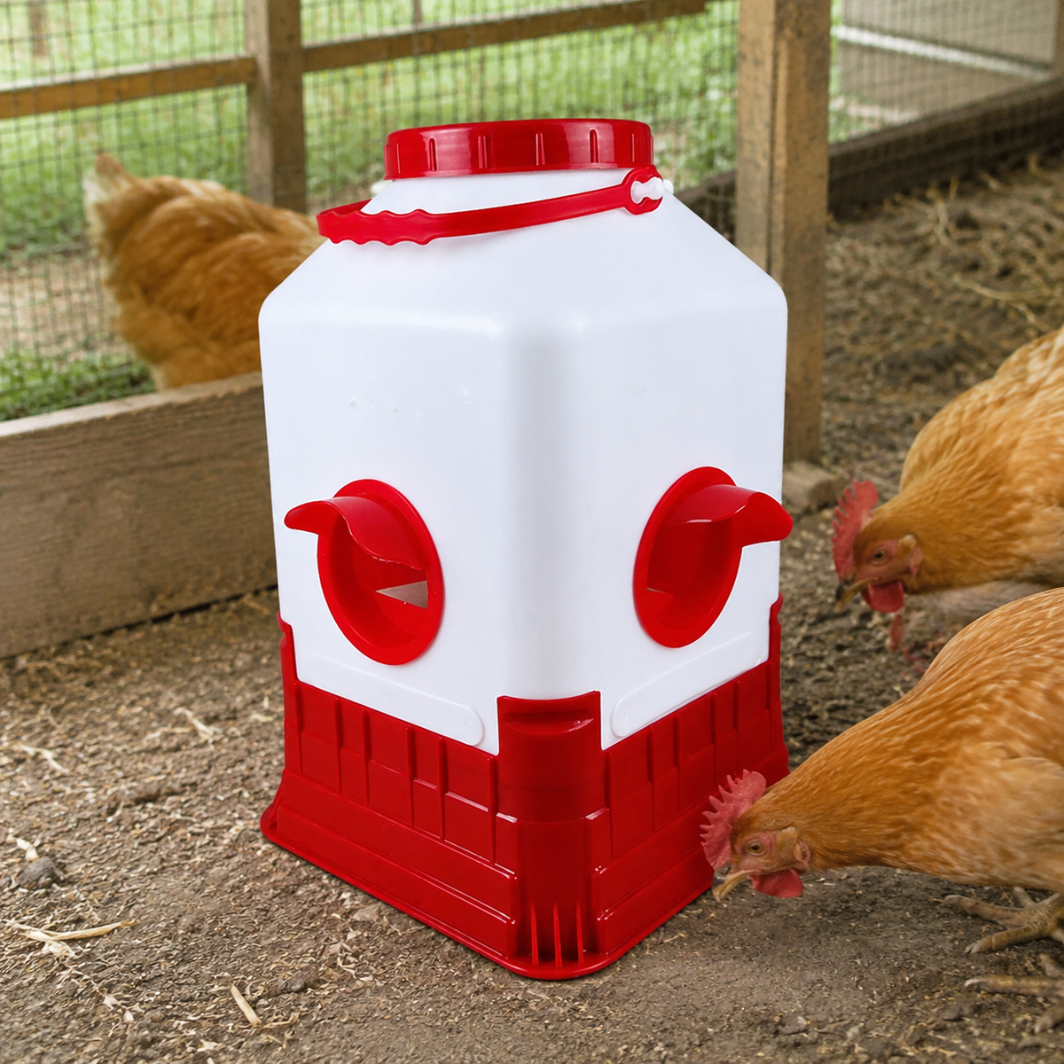 Poultry Drinker Water Dispenser, Chicken Feeders and Drinkers for Backyard Smallholding Hanging Design, White Red Blue