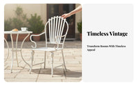 White Metal Table and Chair Set Retro Design Ornate 3-Piece Table and Chair Set Rust-Resistant Weather-Resistant for Balcony
