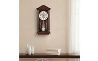 Chinese-Style Vintage Pendulum Clock Arched Crown Wood Wall Clock Stepped Base Home Decor Gold-Toned Detailing