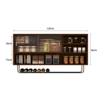 Fluted Door Cabinet Solid Wood Hanging Kitchen Cupboard Wall Mounted Storage Shelf Fluted Glass Door Wall Cabinet Suitable for Gift Giving Home Decoration