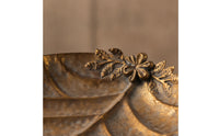 Pedestal Bowl with Floral Detail Gilded Bronze Oval Pedestal Tray Vintageopulent Metal Centerpiece Tray for Coffee Tables, Photo Shoots, Luxury Hotels