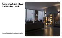 LED Display Cabinet Solid Wood Frame Glass Door Bookcase Large Capacity Lighted Display Cabinet for Decor Enthusiasts, Living Room, Study, Home Office
