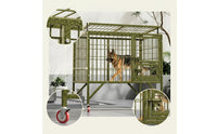 Elevated Heavy Duty Dog Crate Welded Dog Cage with Wheels Weatherproof Mobile for Outdoor