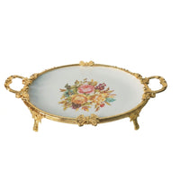 Ceramic Platter with Metal Frame Elegant Serving Tray with Handles Serving Platter for Dining Table