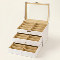 Eyeglass Display Case with Window Three-Tier Glasses Storage Box with Drawers Sunglass Organizer with Drawers Tabletop