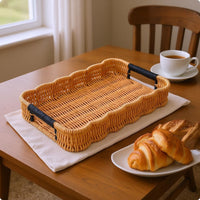 Hand Woven Tray with Handles Handwoven Woven Serving Tray Easy to Clean for Home