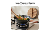 Uncoated Iron Pan Long-Lasting Traditional Iron Wok Hand Crafted Cooking Pan Works on All Stovetops 24cm Small Wok Anti-Scald