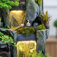 Rockery Waterfall Water Feature Indoor Fountain Feng Shui Ornament with Misting Function and LED Light for Relaxation Entryway Meditation Home Decoration